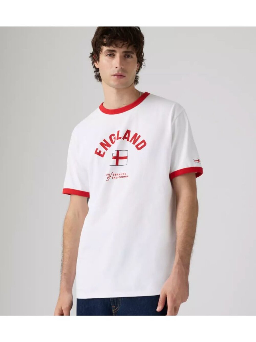 New Levi's Men's XXL England Ringer Football Relaxed T-Shirt White Red XXL